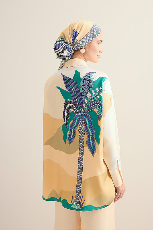 Date Palm Tree Twill Yellow Silk Shirt - 1