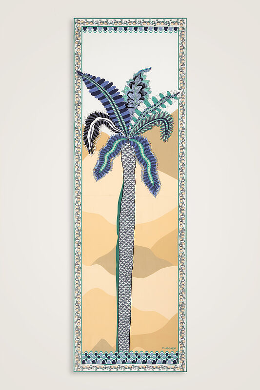 Date Palm Tree Yellow Crepe Silk Shirt Scarf - 2