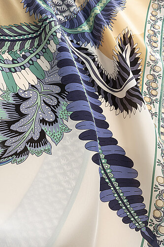 Date Palm Tree Yellow Crepe Silk Shirt Scarf - 4