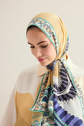 Date Palm Tree Yellow Crepe Silk Shirt Scarf - 3