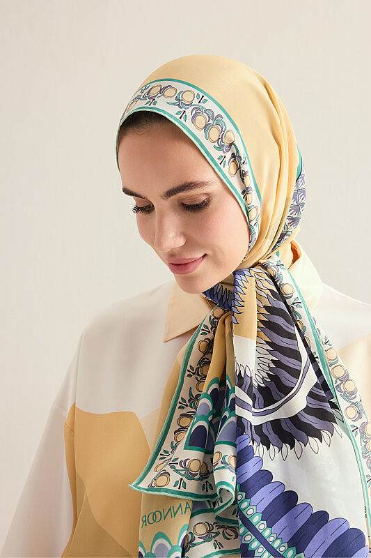 Date Palm Tree Yellow Crepe Silk Shirt Scarf - 3