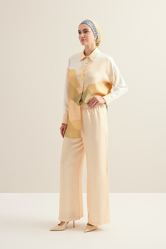 Date Palm Yellow Twill Silk Trousers - 3