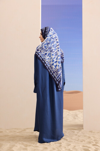 Deep Sea Flosh Viscose Shawl Navy - 3