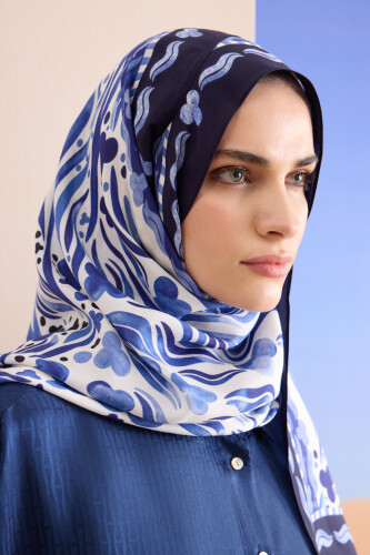 Deep Sea Flosh Viscose Shawl Navy - 1