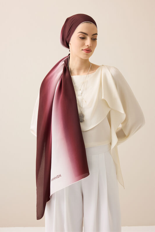 Degrade Bordo-Beyaz Krep İpek Şal 70x210 - 3