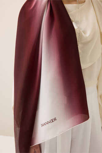 Degrade Burgundy-White Crepe Silk Shawl - 5