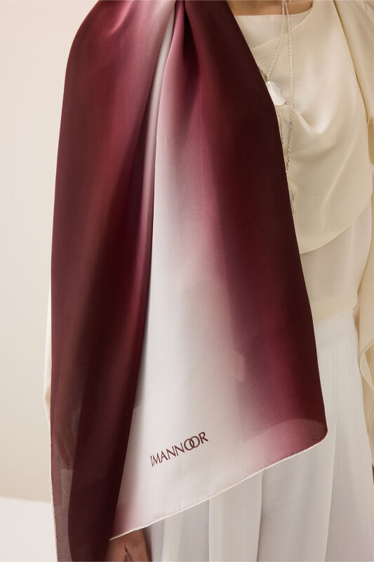 Degrade Burgundy-White Crepe Silk Shawl - 5