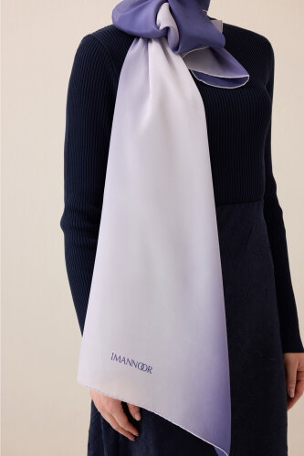 Degrade Denim-Beyaz Krep İpek Şal 70x210 - 5