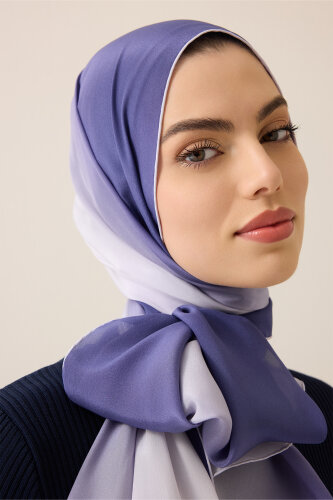 Degrade Denim-Beyaz Krep İpek Şal 70x210 - Imannoor