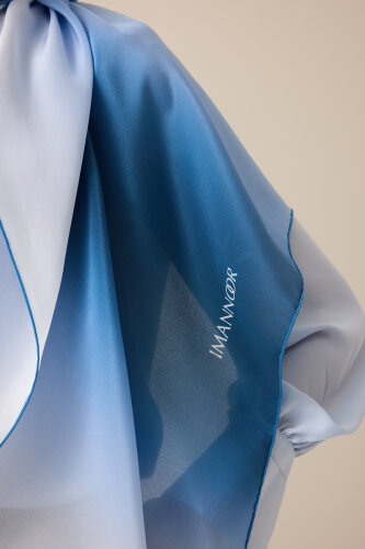 Degrade Denim-White Crepe Silk Shawl - 6