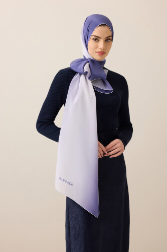Degrade Denim-White Crepe Silk Shawl - 6