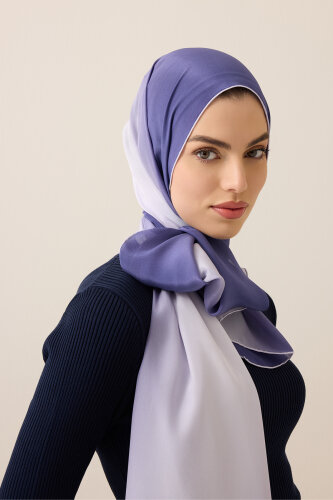 Degrade Denim-White Crepe Silk Shawl - 3