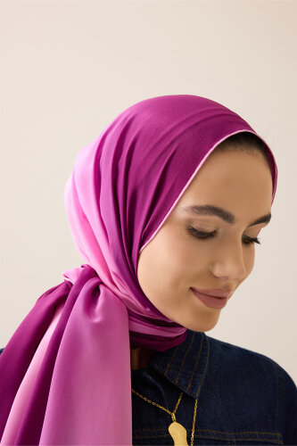 Degrade Fuşya-Pembe Krep İpek Şal 70x210 - Imannoor (3)
