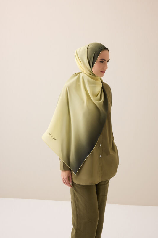Degrade Haki-Limon Sarısı Krep İpek Şal 70x210 - 1