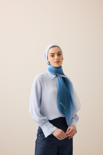 Degrade İndigo Krep İpek Şal 70x210 - Imannoor (3)