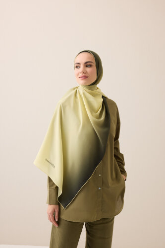 Degrade Khaki-Lemon Yellow Crepe Silk Shawl - 3