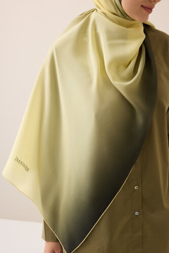 Degrade Khaki-Lemon Yellow Crepe Silk Shawl - 5