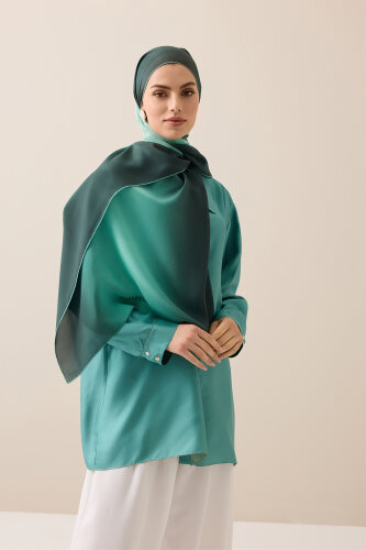 Degrade Petrol-Turquoise Crepe Silk Shawl - 3