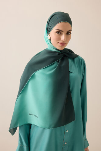 Degrade Petrol-Turquoise Crepe Silk Shawl - 5