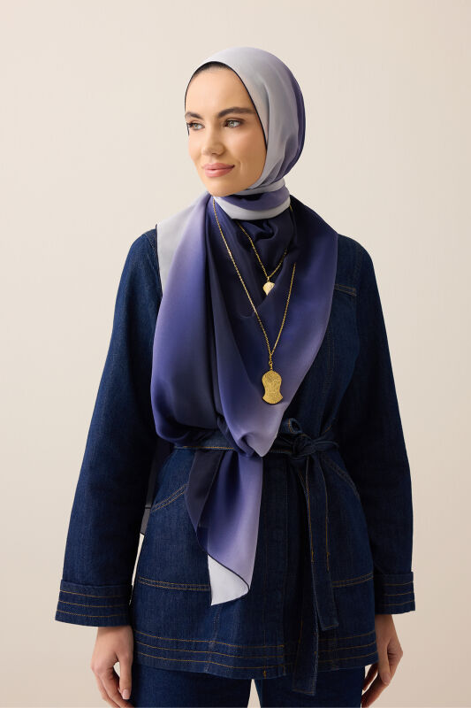 Degrade Purple-White Crepe Silk Shawl - 1