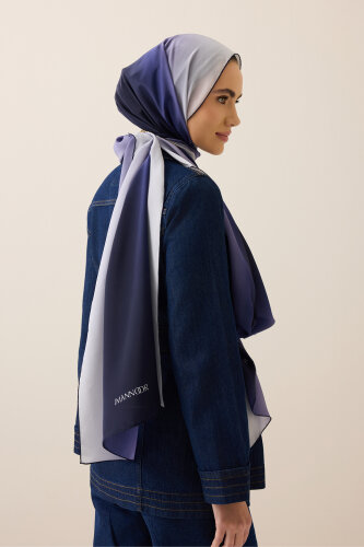 Degrade Purple-White Crepe Silk Shawl - 5