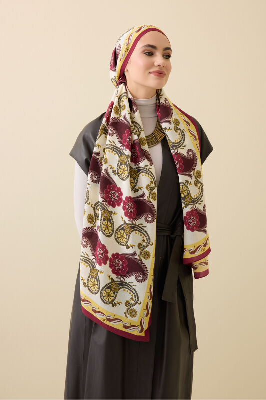 Delhi Bordo Yün Şal 70x210 - 5