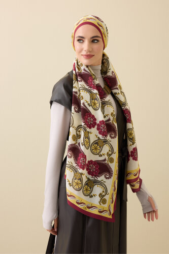 Delhi Bordo Yün Şal 70x210 - Imannoor (1)