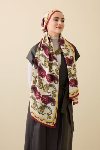 Delhi Bordo Yün Şal 70x210 - 5