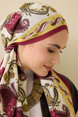 Delhi Bordo Yün Şal 70x210 - Imannoor (3)