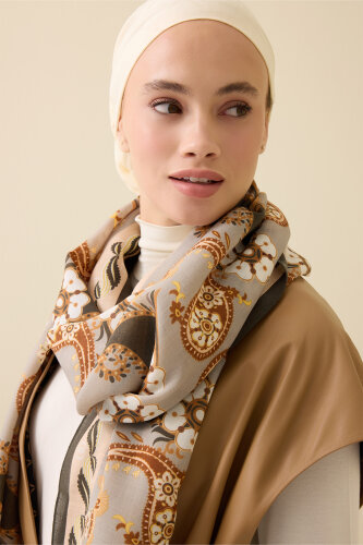 Delhi Gri Yün Şal 70x210 - Imannoor