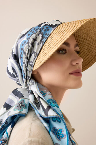 Dere Gülü Mavi-Gri Çift Taraflı Tivil İpek Eşarp 94x94 - Imannoor (3)