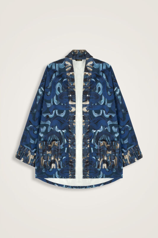 Dere Yolu Bej-İndigo Koton Ceket - 1