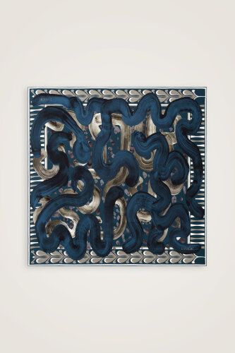 Dere Yolu Bej-İndigo Tivil İpek Eşarp 90x90 - Imannoor (2)