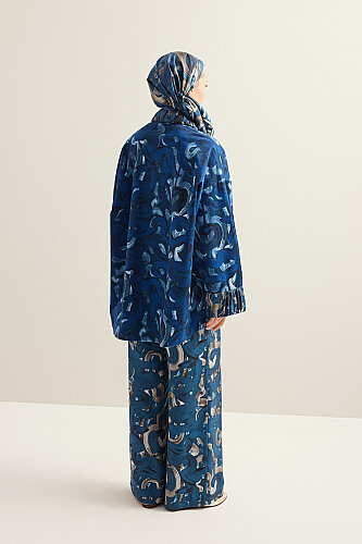 Dere Yolu Bej-İndigo Tivil İpek Pantolon - 5