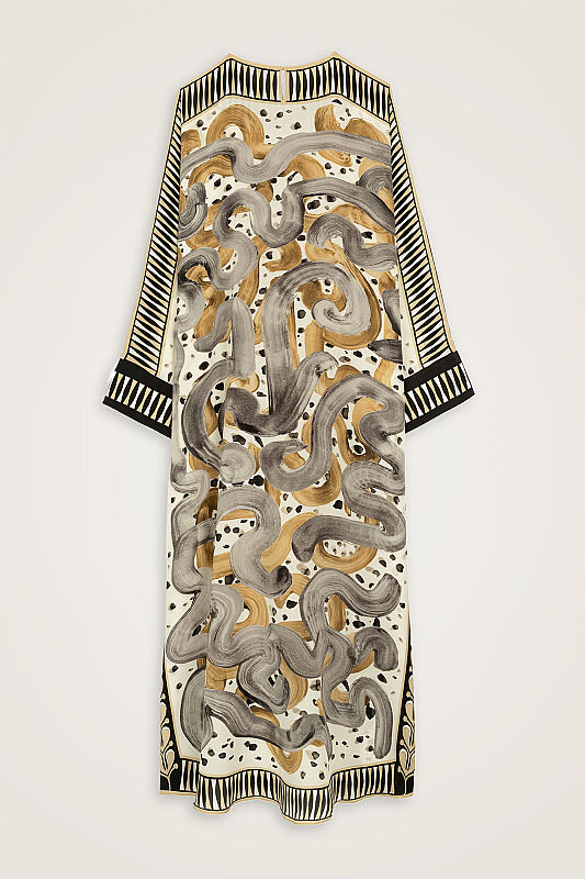 Dere Yolu Bej Krep İpek Kaftan - 4
