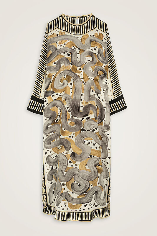 Dere Yolu Bej Krep İpek Kaftan - 2