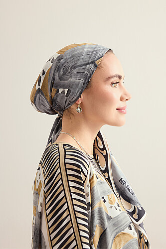 Dere Yolu Bej Krep İpek Kaftan - 7