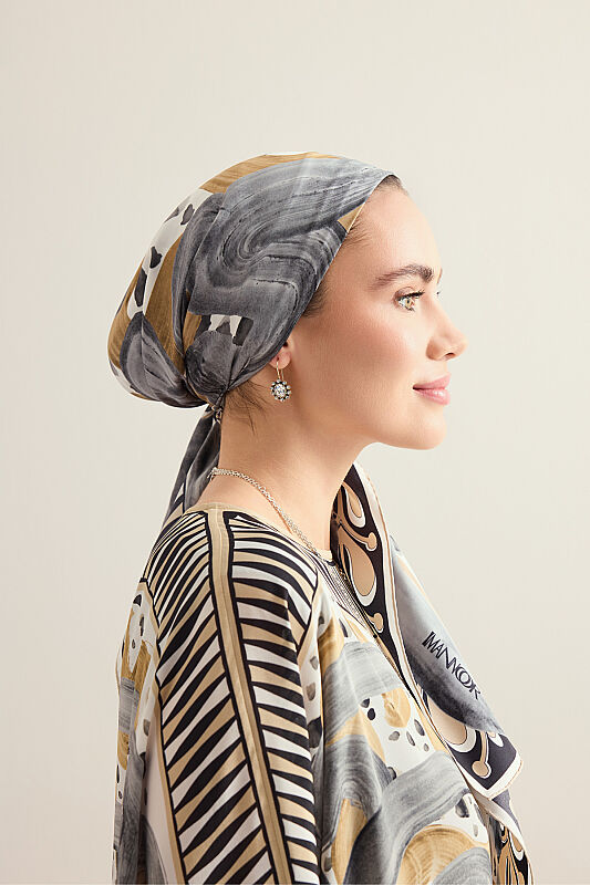 Dere Yolu Bej Krep İpek Kaftan - 7