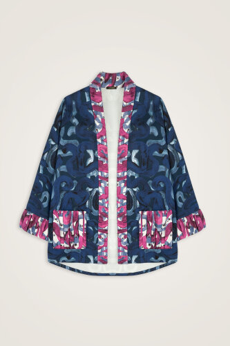 Dere Yolu Fuchsia-Indigo Cotton Jacket - 1