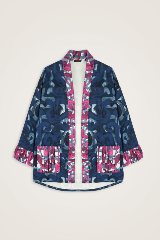 Dere Yolu Fuchsia-Indigo Cotton Jacket - 1
