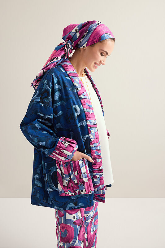 Dere Yolu Fuchsia-Indigo Cotton Jacket - 9