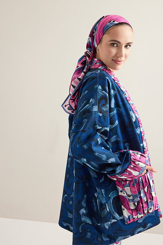 Dere Yolu Fuchsia-Indigo Cotton Jacket - 1