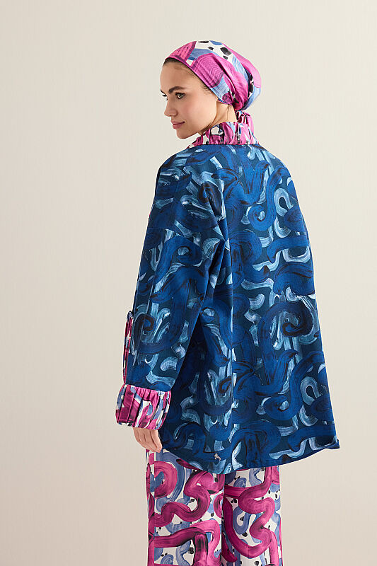 Dere Yolu Fuchsia-Indigo Cotton Jacket - 5