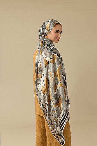 Dere Yolu Gri-Bej İpek Vual Şal 100x210 - Imannoor (3)