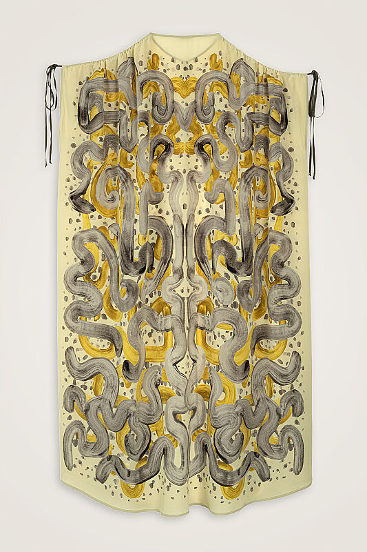 Dere Yolu Sarı-Gri Krep İpek Abaya - 6