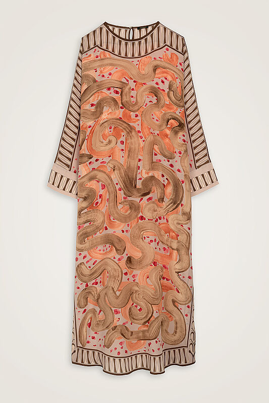 Dere Yolu Somon Krep İpek Kaftan - 2