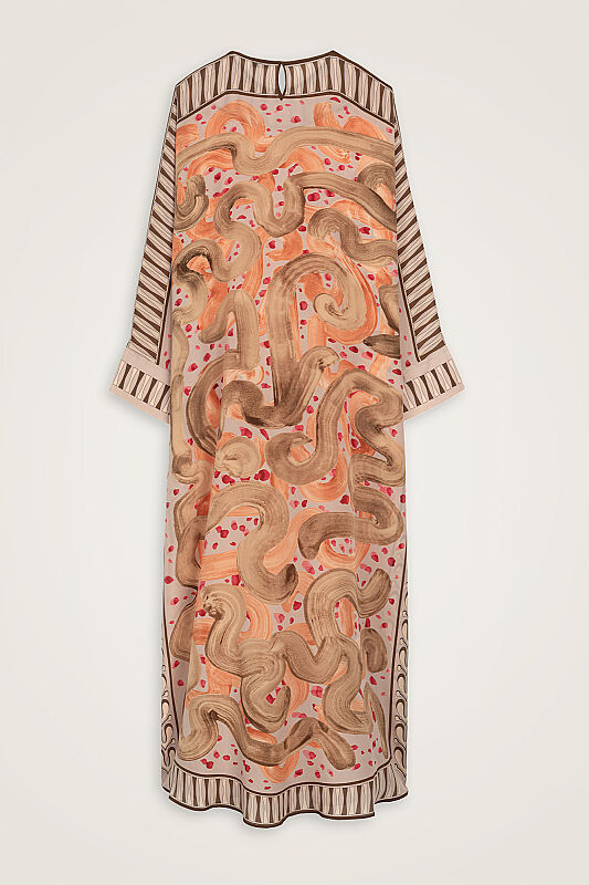 Dere Yolu Somon Krep İpek Kaftan - 4