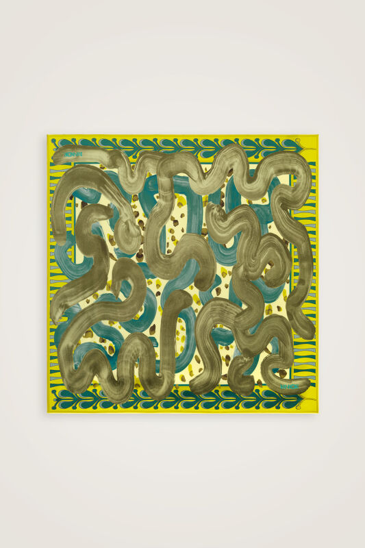 Dere Yolu Yeşil-Turkuaz Tivil İpek Eşarp 90x90 - 2