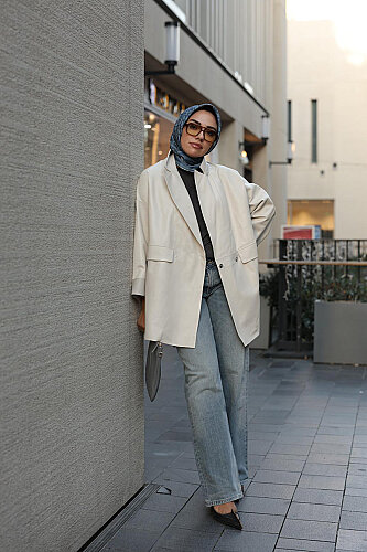 Deri Beyaz Blazer Ceket - Imannoor (3)