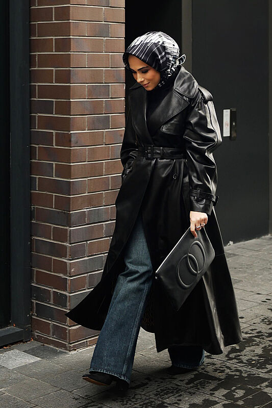 Deri Siyah Trençkot - 1